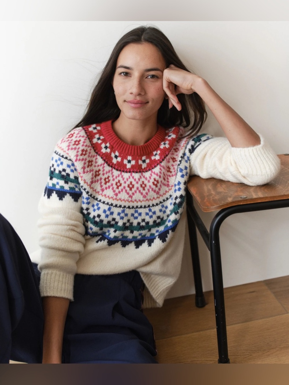 Marine Layer Fiorella Cream Fair Isle Knit Sweater